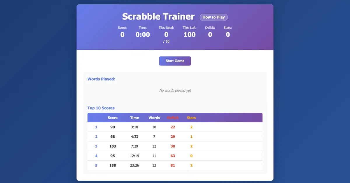 Screenshot of Scrabble Trainer